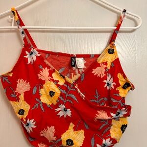 H&M Red and Gold Wrap Crop Camisole